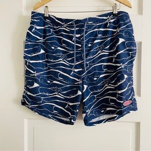 Vineyard Vines Wooden Whale Chappy Blue Lined Swim Trunks Large